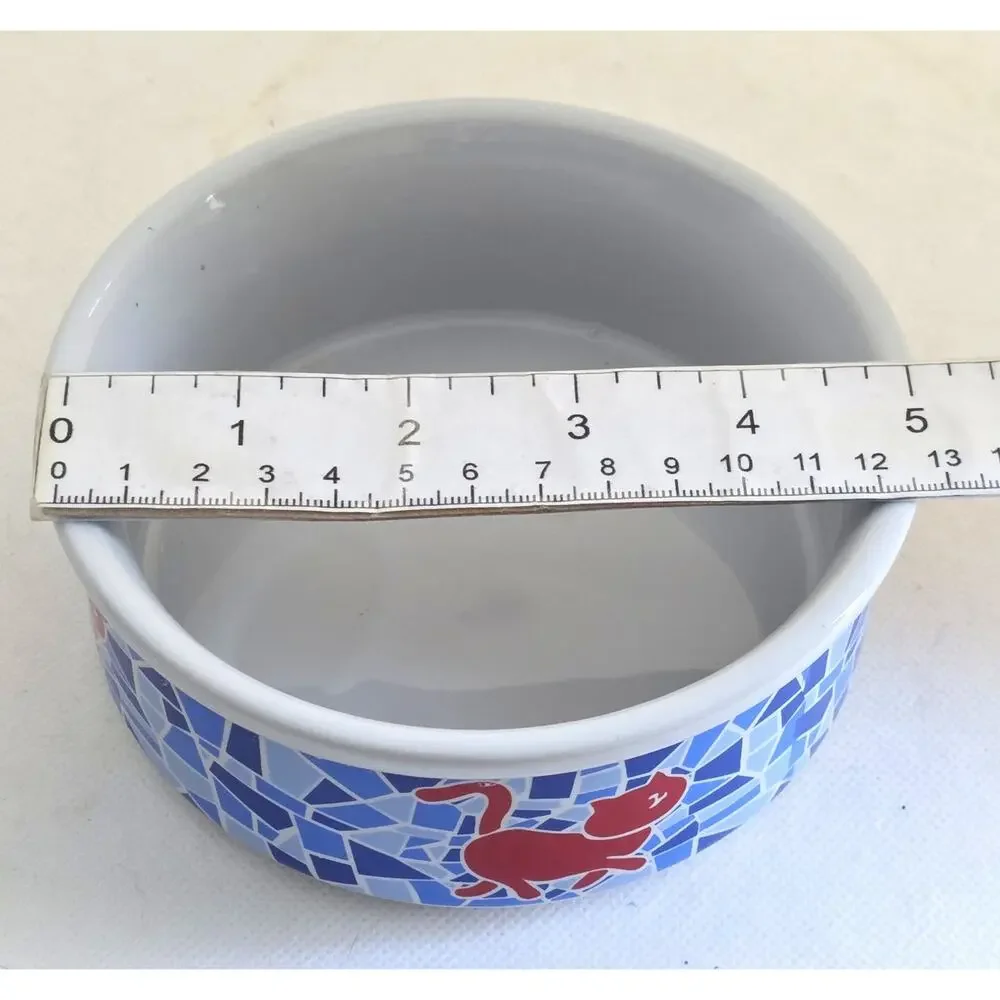 Cat Bowl-Food or Water-Blue Mosaic Design-Cats-Cute-Small
